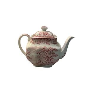 Vintage Red Toile Tea Pot Made in England Porcelain Collectible